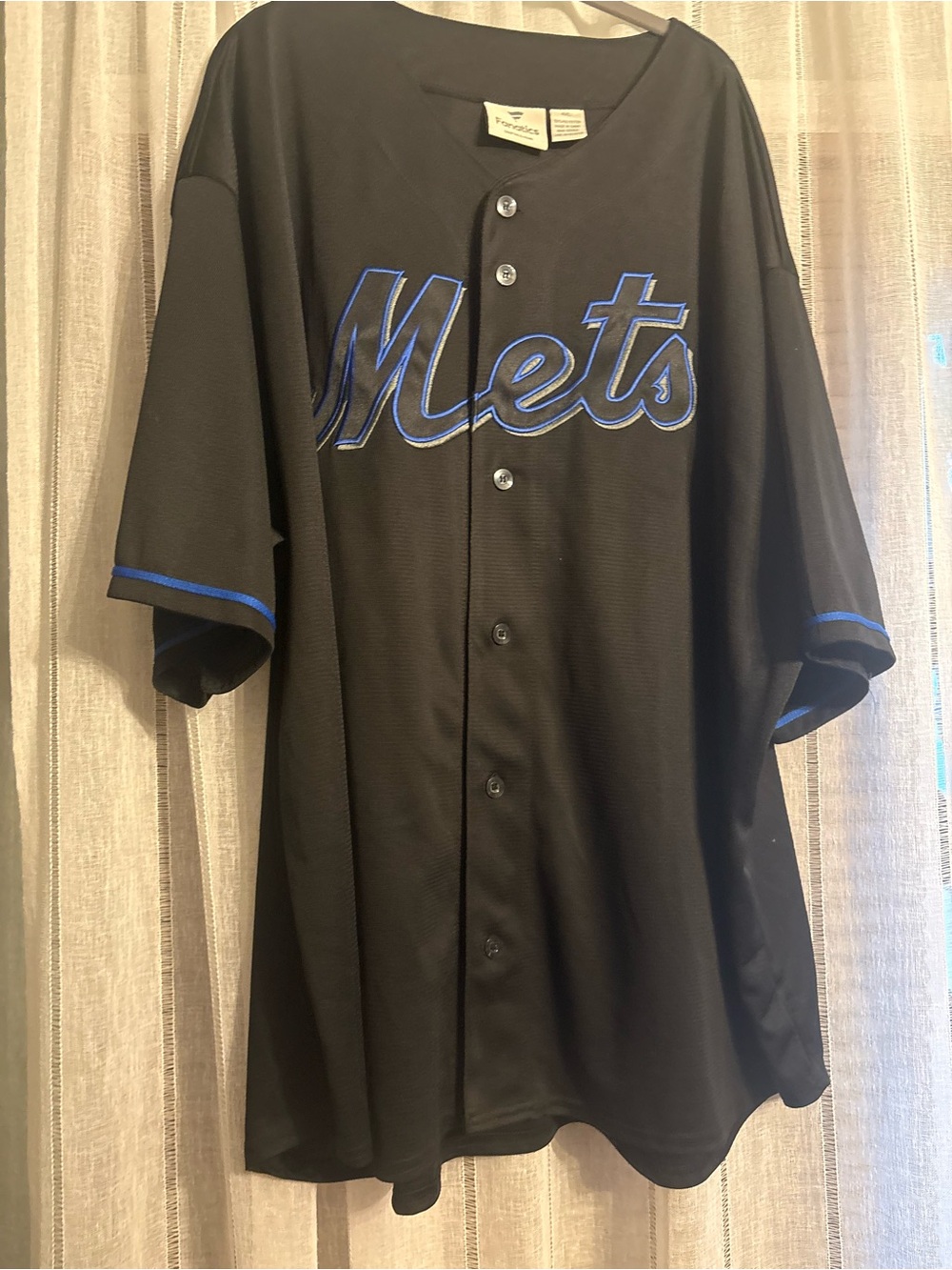 Fanatics Black Mets Button-Front Jersey with Blue Script